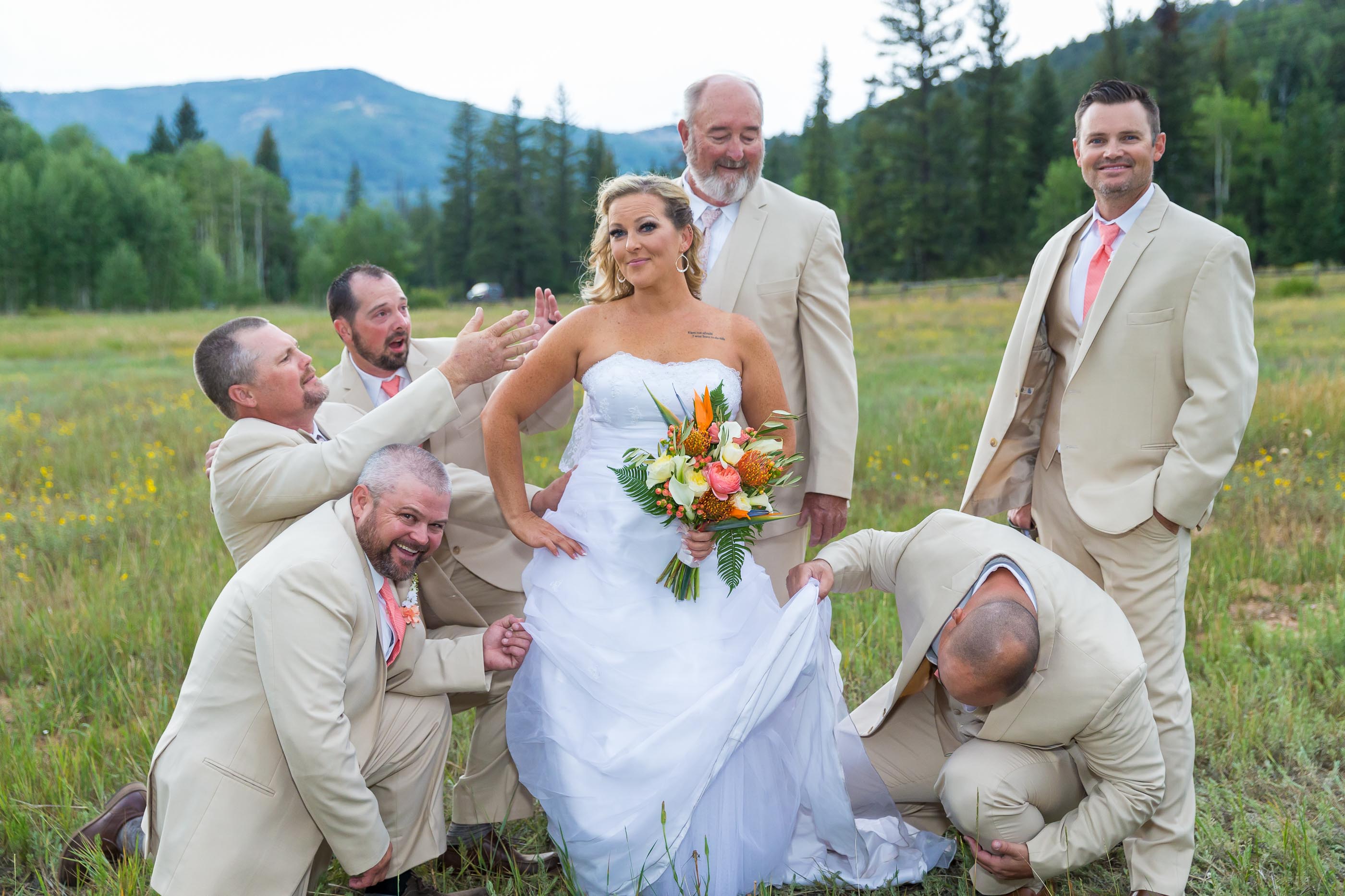 Cedar City Mountain Wedding Bride with Goomsmen